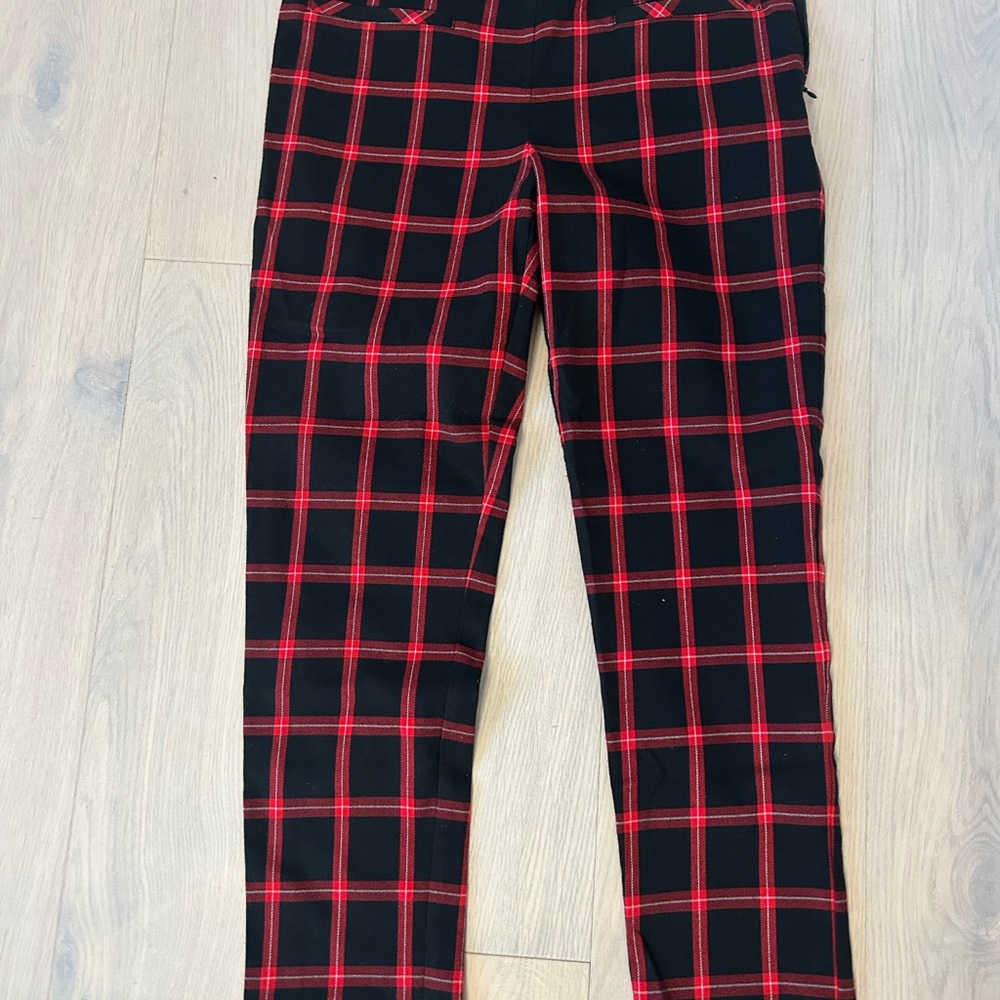 Trina Turk Black and Red Plaid Pants